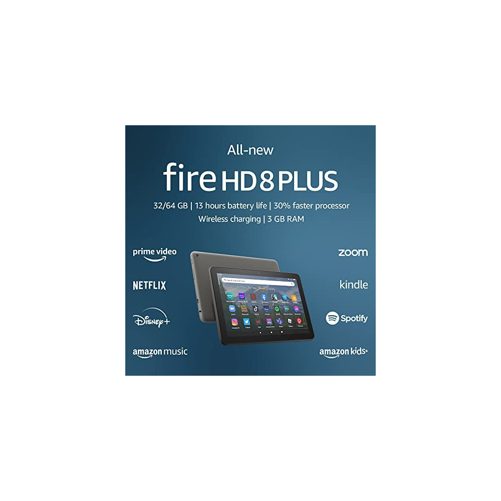 All-new Amazon Fire HD 8 Plus tablet, 8” HD Display, 32 GB, 30% faster processor, 3GB RAM, wireless charging,  2022 release ,