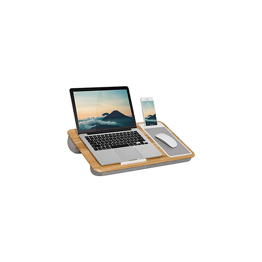 LapGear Home Office Lap Desk with Device Ledge, Mouse Pad, and Phone Holder - Oak Woodgrain - Fits up to 15.6 Inch Laptops - 