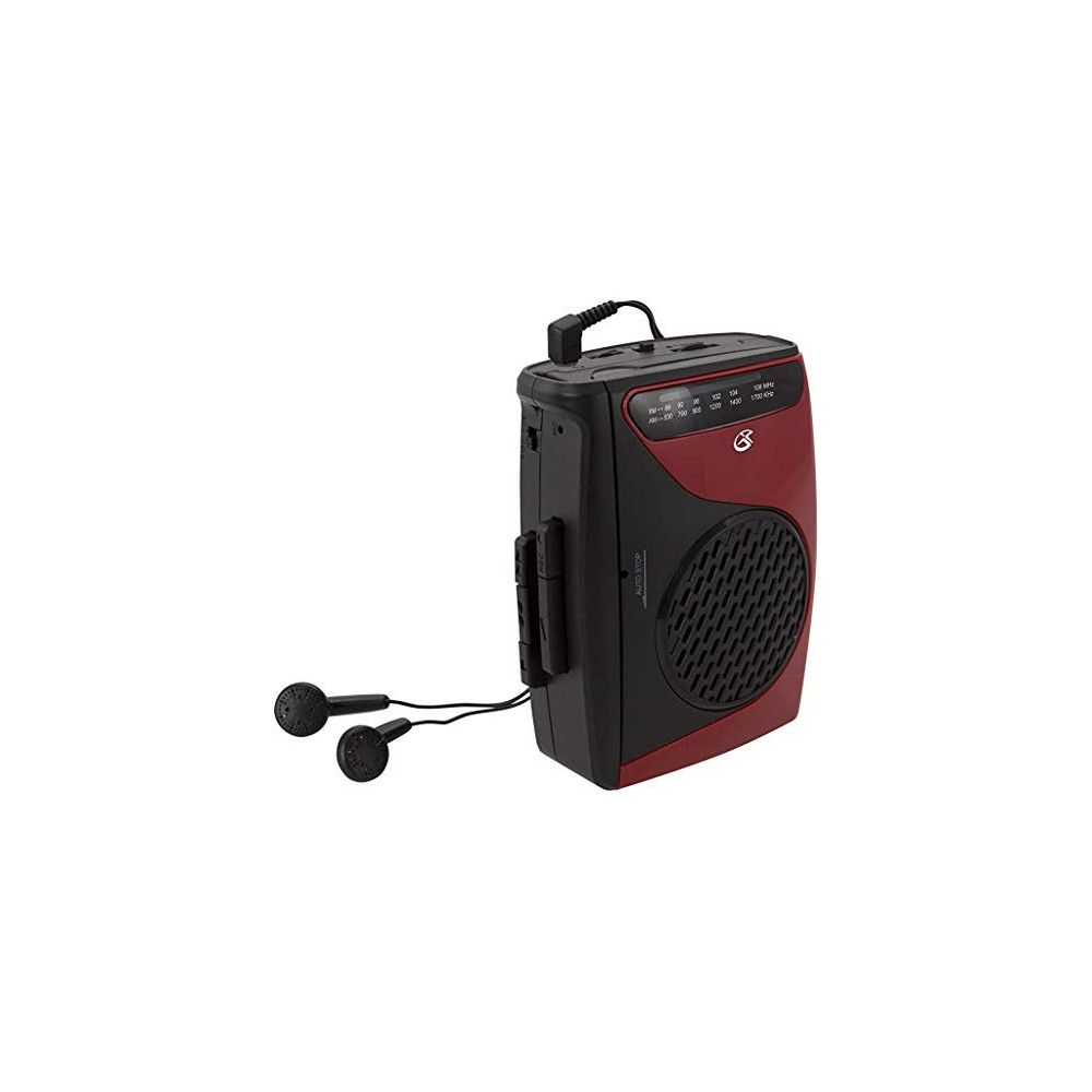 GPX Portable Cassette Player, 3.54 x 1.57 x 4.72 Inches, Requires 2 AA Batteries - Not Included, Red/Black  CAS337B  Black/Re