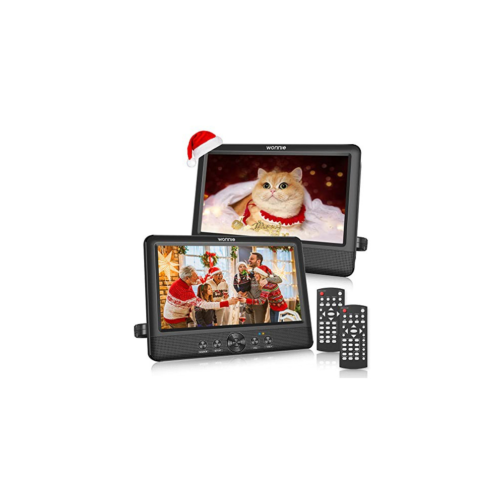 WONNIE 10.5" Two DVD Players Dual Screen Portable Twins CD Player for Car Play a Same or Two Different Movies with 5-Hour Rec