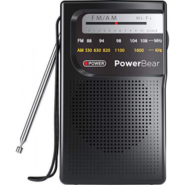 PowerBear Portable Radio | AM/FM, 2AA Battery Operated with Long Range Reception for Indoor, Outdoor & Emergency Use | Radio 