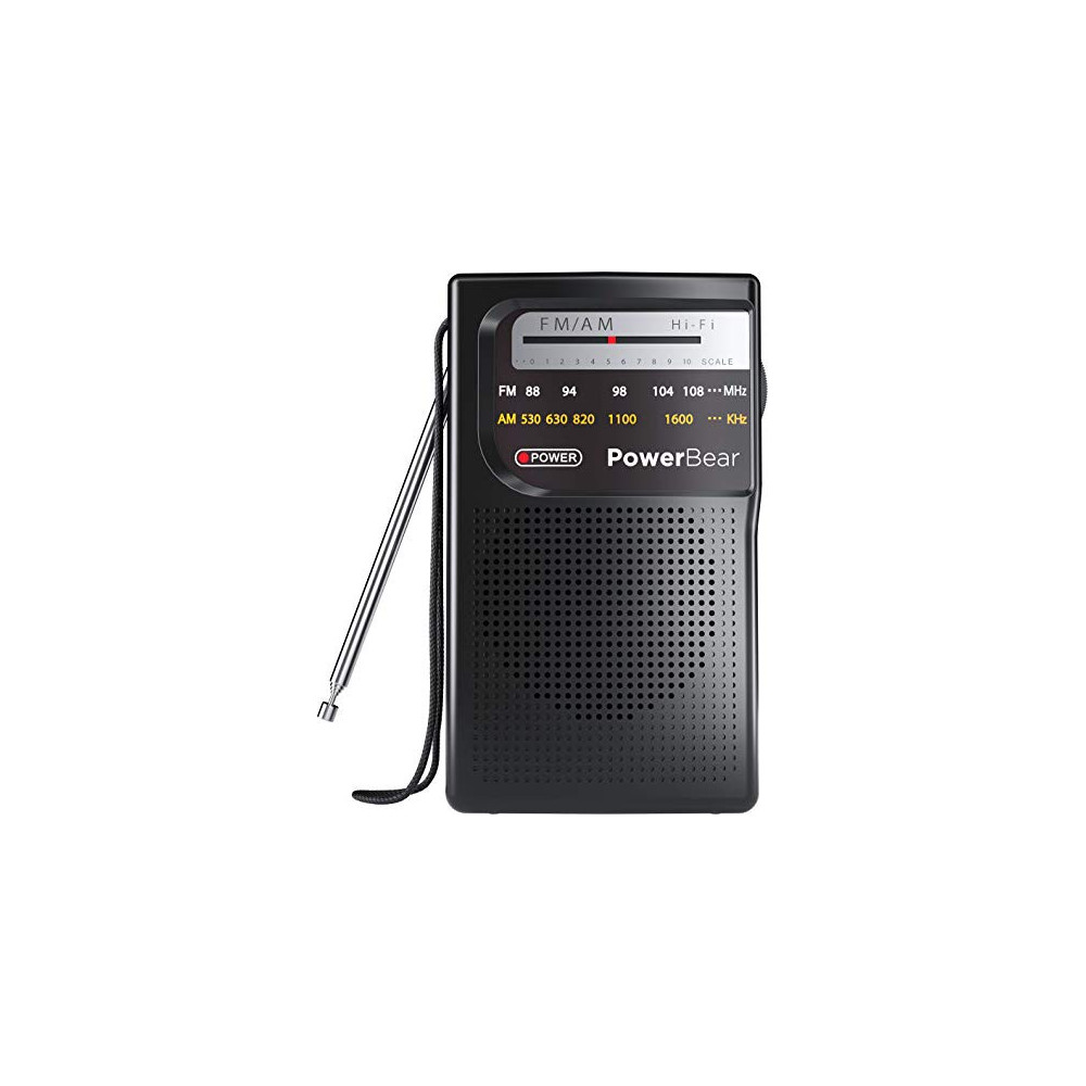 PowerBear Portable Radio | AM/FM, 2AA Battery Operated with Long Range Reception for Indoor, Outdoor & Emergency Use | Radio 