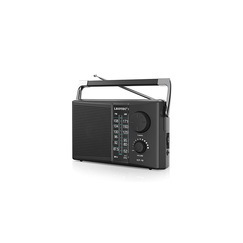 LEOTEC Portable AM FM Radio with Best Reception,Battery Operated or AC Power,Big Speaker,Large Tuning Knob,Clear Dial,Earphon