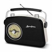 ByronStatics Black AM FM Radio Portable - Small Radio Vintage/Retro with Large Analog Rotary Tuning Dial - Power Plug or 4 x 