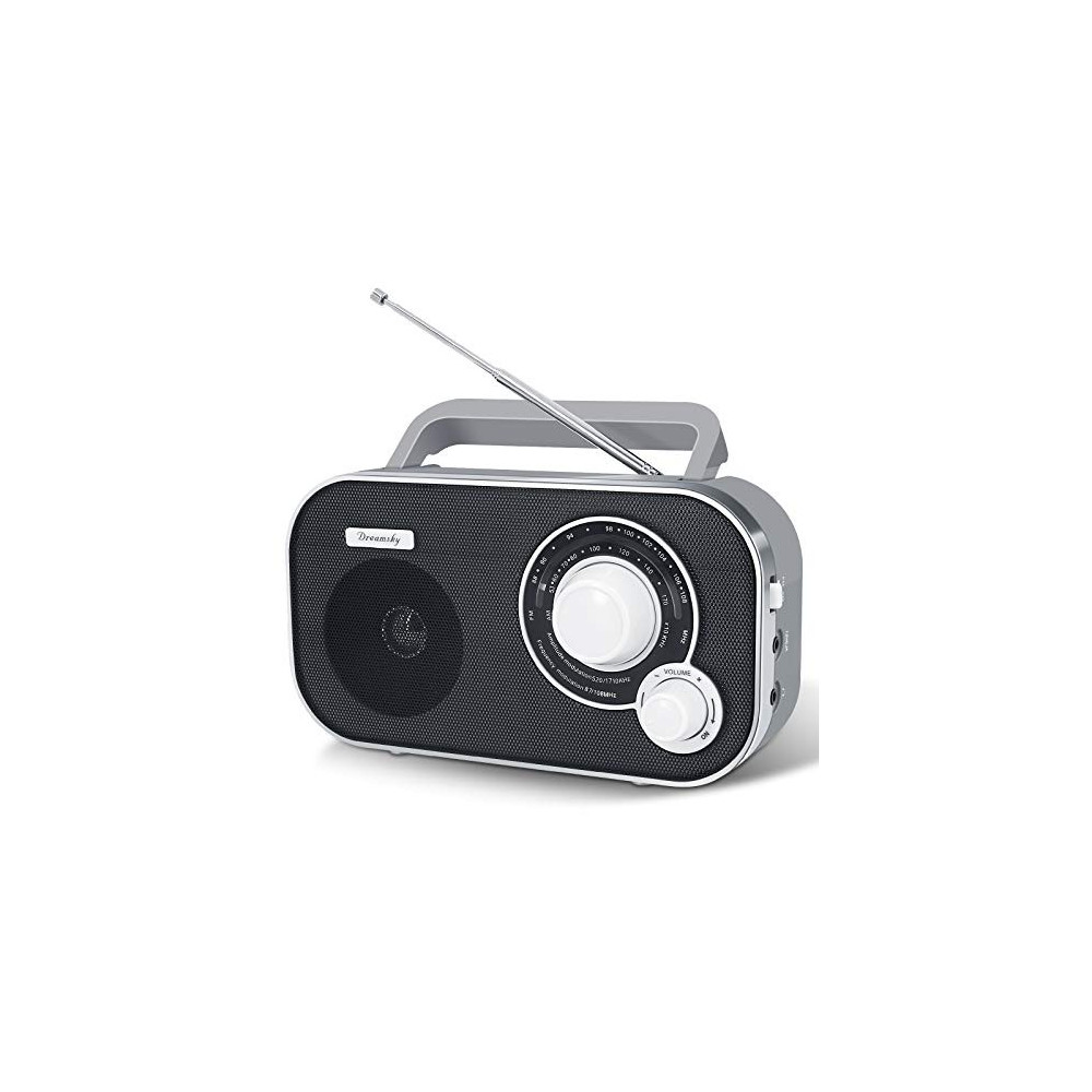 DreamSky AM FM Portable Radio Plug in Wall or Battery Operated for Home & Outdoor, Strong Reception, Large Dial Easy to Use, 