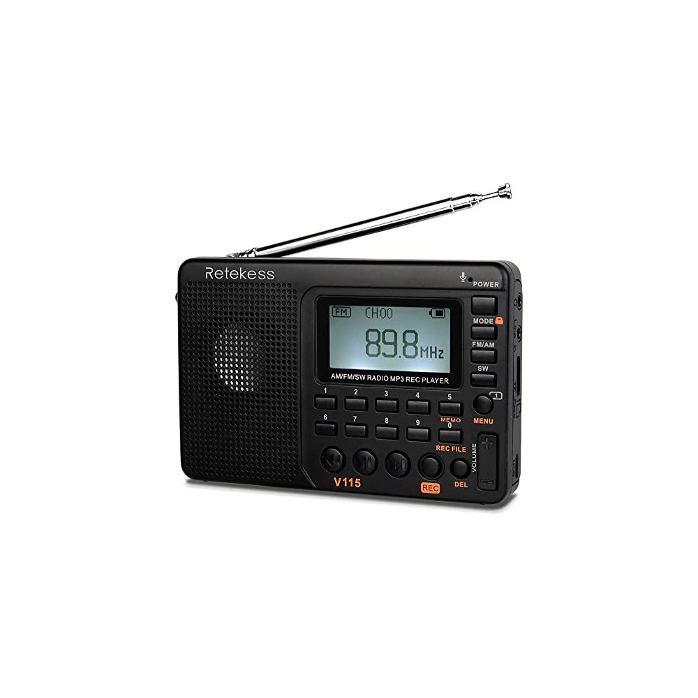 Retekess V115 Digital Radio AM FM, Portable Shortwave Radios, Rechargeable Radio Digital Tuner and Presets, Support Micro SD 
