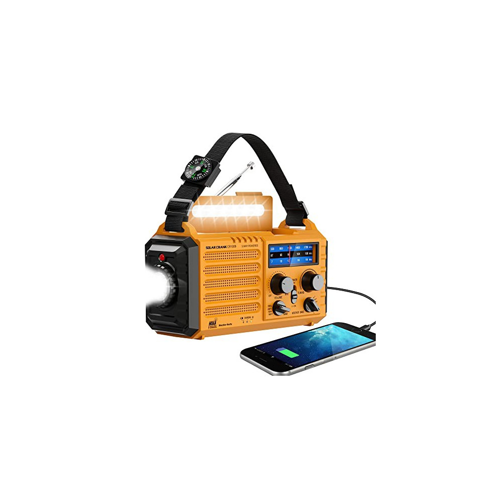 Emergency Radio with NOAA Weather Alert, Portable Solar Hand Crank AM FM Shortwave Radio for Survival,Rechargeable Battery Po