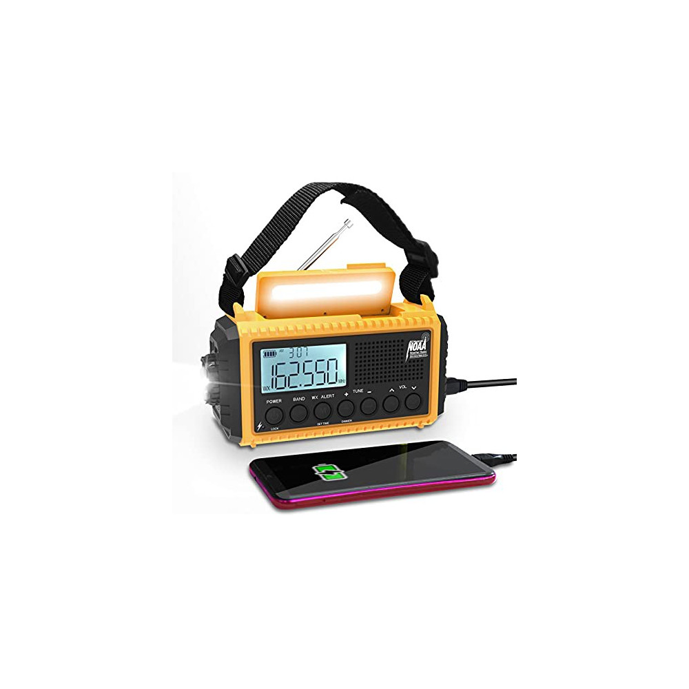 Emergency Radio Raynic 5000 Weather Radio Solar Hand Crank AM/FM/SW/NOAA Weather Alert Portable Radio with Cellphone Charger,
