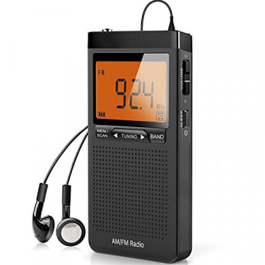 AM FM Portable Radio Personal Radio with Excellent Reception Battery Operated by 2 AAA Batteries with Stero Earphone, Large L