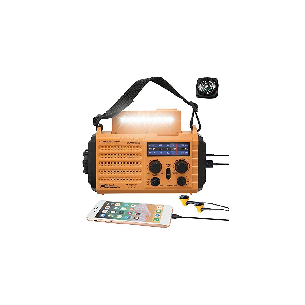 5000 Weather Radio,Solar Hand Crank 5-Way Power Emergency Radio,AM/FM/Shortwave/NOAA Alert Survival Portable Radio,Power Bank