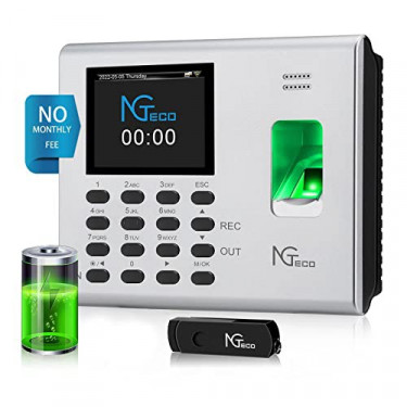 NGTeco Time Clock - Fingerprint Time Clocks for Employees Small Business with Battery, WiFi Office Terminal Automatic Punch i