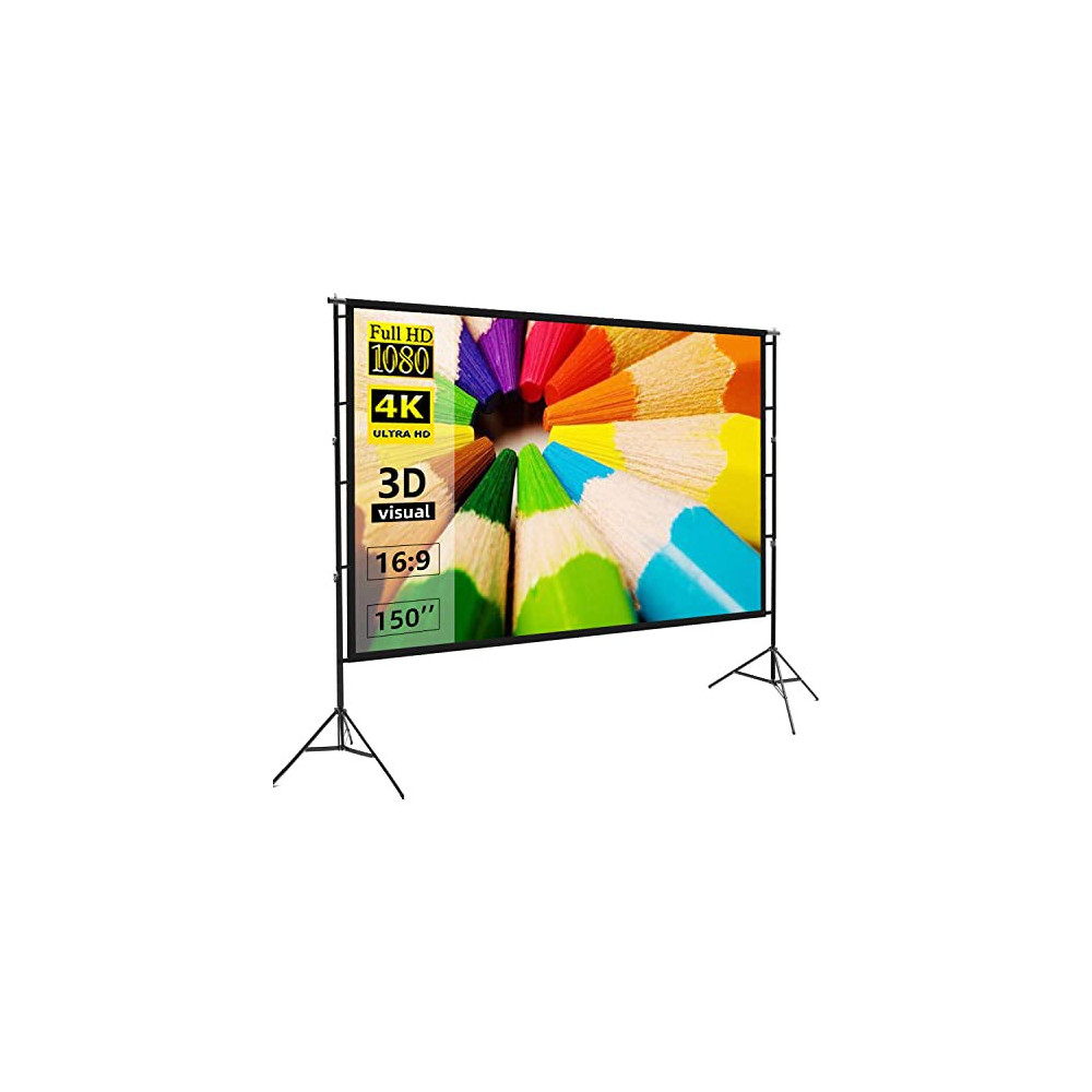 Projector Screen and Stand,Towond 150 inch Indoor Outdoor Projection Screen, Portable 16:9 4K HD Rear Front Movie Screen with