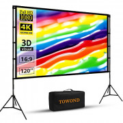 Projector Screen and Stand,Towond 120 inch Portable Projector Screen Indoor Outdoor Projector Screen 16:9 4K HD Wrinkle-Free 