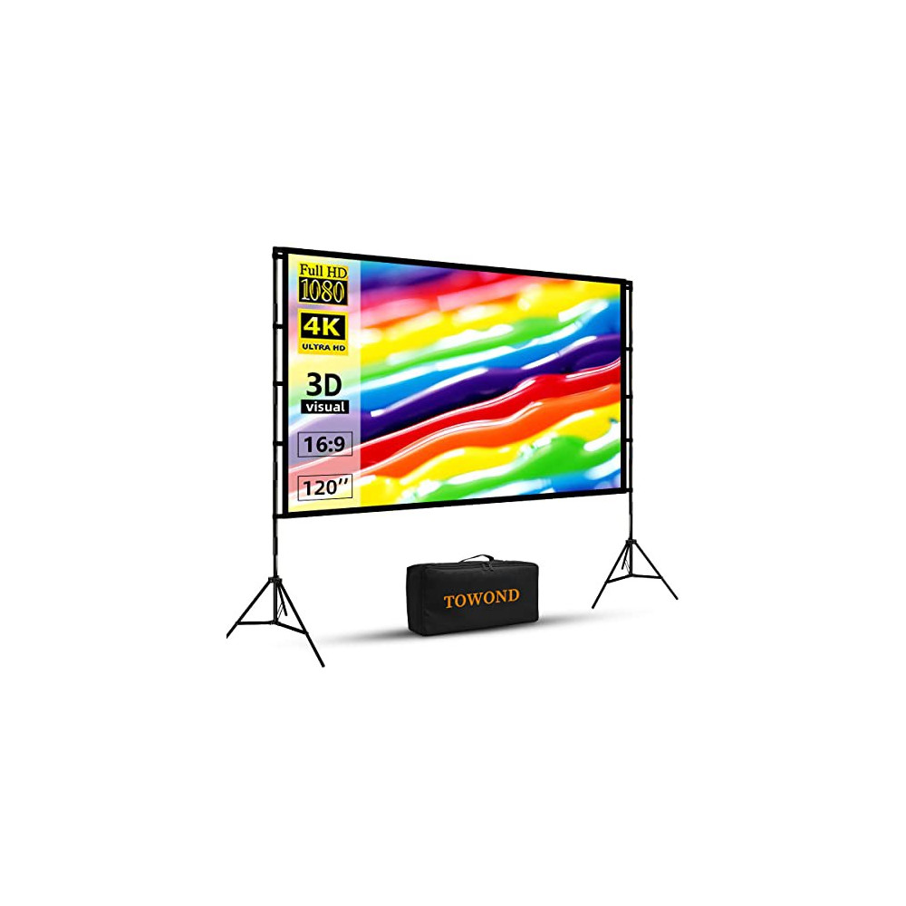 Projector Screen and Stand,Towond 120 inch Portable Projector Screen Indoor Outdoor Projector Screen 16:9 4K HD Wrinkle-Free 