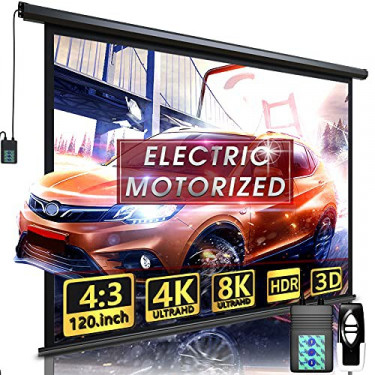 Aoxun 120" Motorized Projector Screen - Indoor and Outdoor Movies Screen 120 inch Electric 4:3 Projector Screen W/Remote Cont