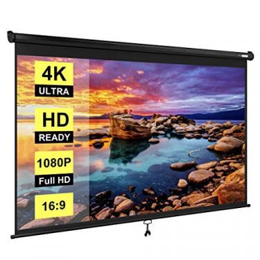 VIVOHOME 100 Inch Manual Pull Down Projector Screen, 16:9 HD Retractable Widescreen for Movie Home Theater Cinema Office Vide