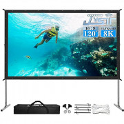 Projector Screen and Stand,JWSIT 120 inch Outdoor Movie Screen-Upgraded 3 Layers PVC 16:9 Outdoor Projector Screen,Portable V