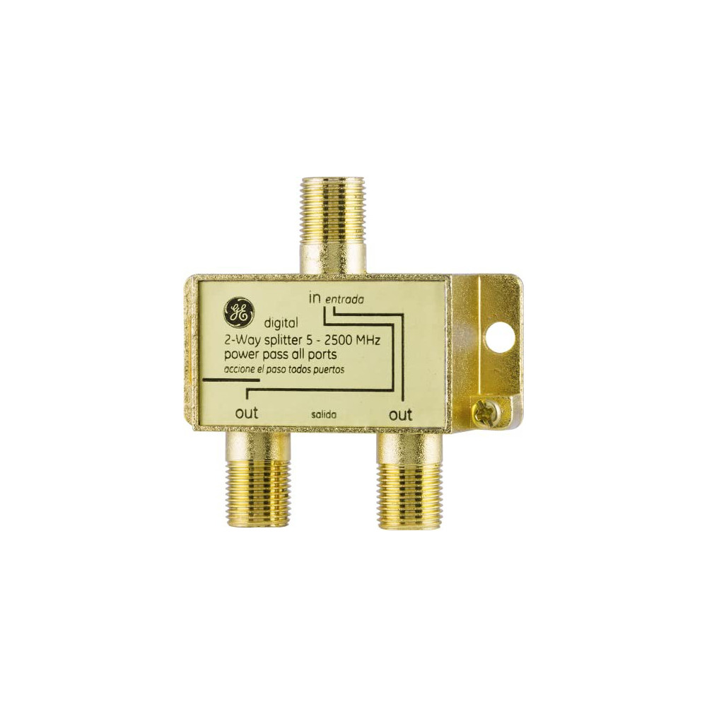 GE Digital 2-Way Coaxial Cable Splitter, 2.5 GHz 5-2500 MHz, RG6 Compatible, Works with HD TV, Satellite, High Speed Internet