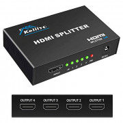 KELIIYO HDMI Splitter 1 in 4 Out V1.4b Powered HDMI Video Splitter with AC Adaptor Duplicate/Mirror Screen Monitor Supports U