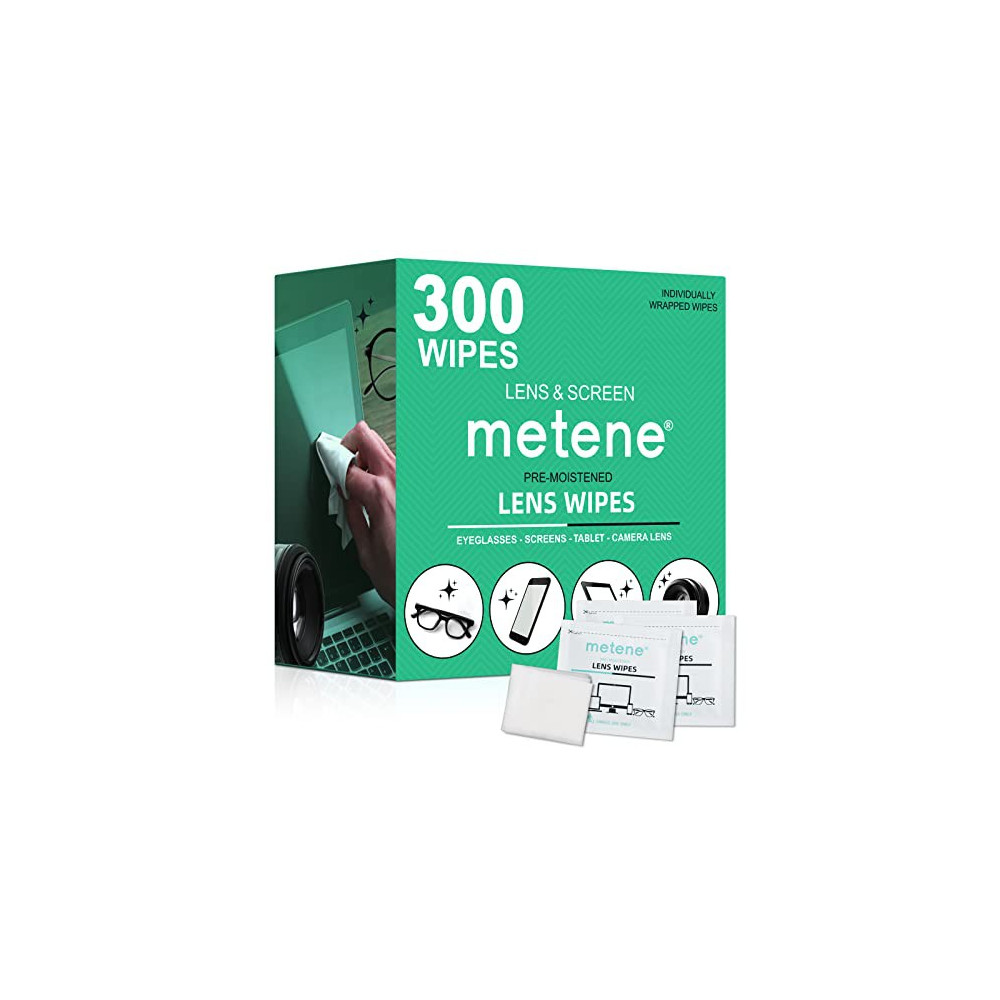 Metene 300 Pack Lens Cleaning Wipes, Pre-Moistened and Individually Wrapped Eyeglass Wipes for Eyeglasses, Camera Lens, Table