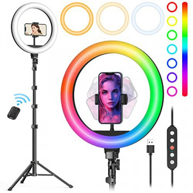 Weilisi 10" Ring Light with Stand 72 Tall & Phone Holder,38 Color Modes Selfie Ring Light with Tripod Stand,Stepless Dimmab