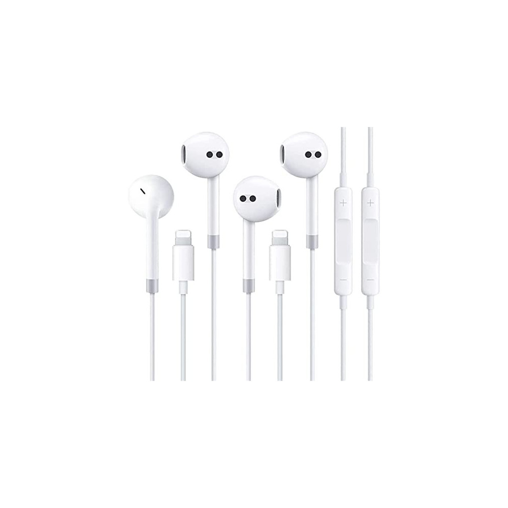 2 Pack-Apple Earbuds with Lightning Connector Built-in Microphone & Volume Control [Apple MFi Certified] Headphones Compatibl