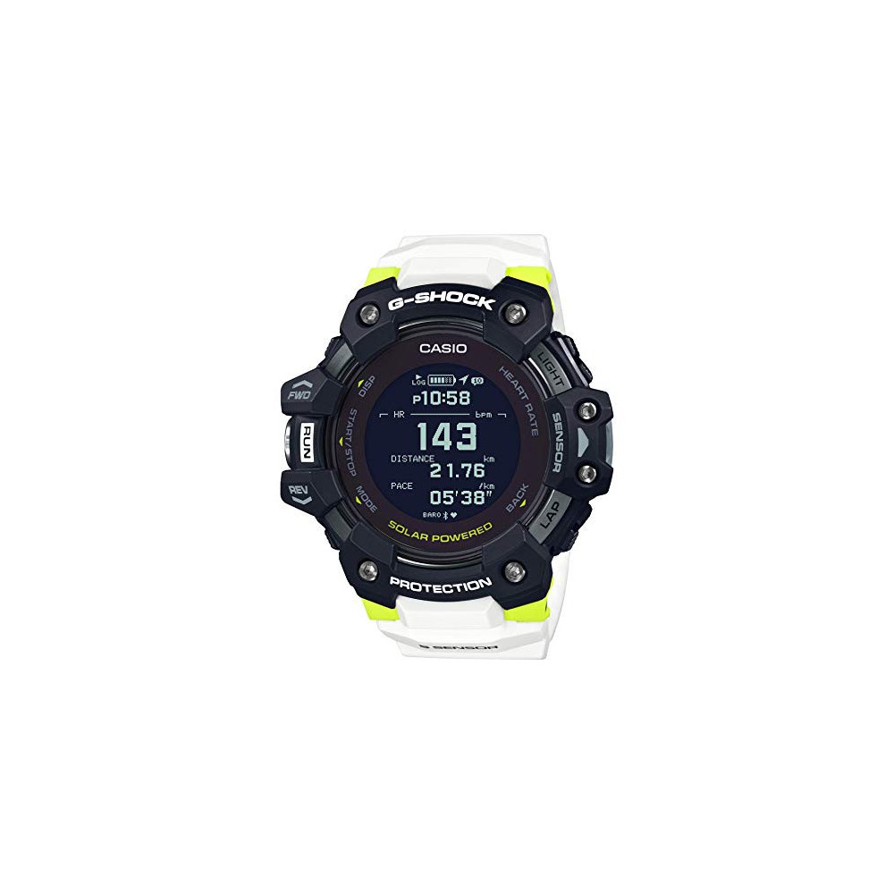 Casio Mens G-Shock Move, GPS Heart Rate Running Watch, Quartz Solar Assisted Watch with Resin Strap, White,  Model: GBD-H100
