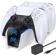 PS5 Controller Charger Station, PS5 Charging Station with Fast Charging AC Adapter 5V/3A, Dual Controller Charging Stand for 