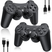 Controller 2 Pack for PS3 Wireless Controller for Sony Playstation 3, Double Shock 3, Bluetooth, Rechargeable, Motion Sensor,