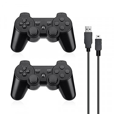 Powerextra Wireless Controller Compatible with PS-3, 2 Pack High Performance Gaming Controller with Upgraded Joystick for Pla