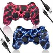 Kujian PS3 Controller Wireless 2 Pack, Wireless 6-axis Thunderbolt Style Dual Vibration Gaming Controller for Playstation 3 w