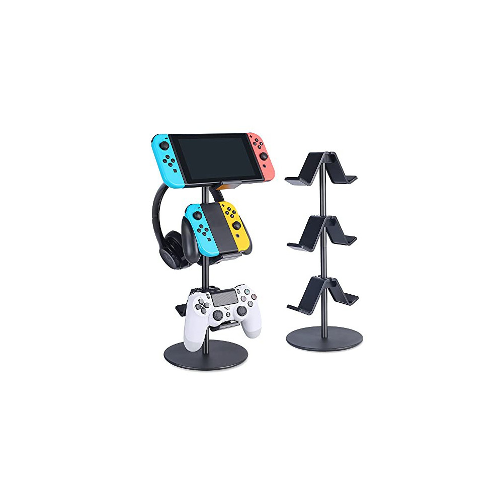 KELJUN Controller Stand 3 Tier,Headphone Holder, Multi Adjustable Game Controller Headset Hanger for All Universal Gaming PC 