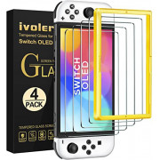 [4 Pack] iVoler Tempered Glass Screen Protector Designed for Nintendo Switch OLED Model 2021 with [Alignment Frame]Transparen