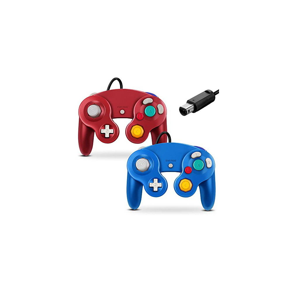 FIOTOK Gamecube Controller, Classic Wired Controller for Wii Nintendo Gamecube  Blue & Red-2Pack 