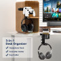 KDD Rotatable Headphone Hanger - 3 in 1 Under Desk Clamp Controller Stand Replaceable Cup Holder - Compatible with Universal 