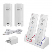 Kulannder Wii Remote Battery Charger Free USB Wall Charger+Lengthened Cord  Dual Charging Station Dock with Two Rechargeable 