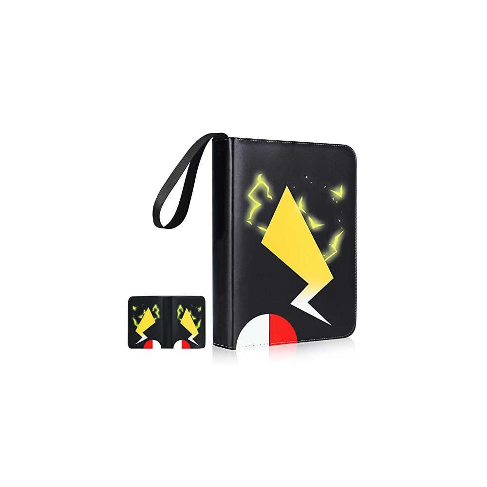 Black Card Binders for Pokemon Cards 4 Pocket - Hold 504 Game Cards with 63 Sleeves, Trading Card Collection Zipper Binder Ho