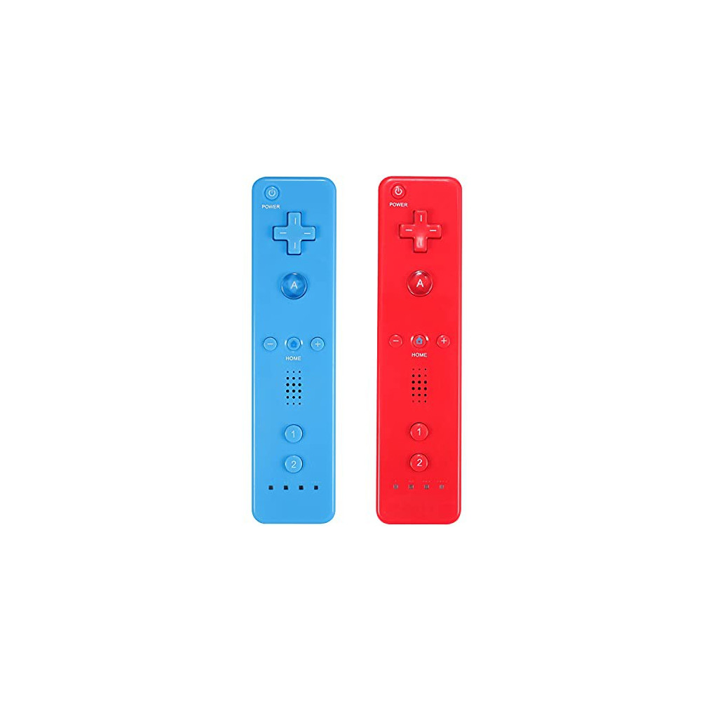 Wii Controller 2 Pack, Wii Remote Controller with Silicone Case and Wrist Strap Compatible for Wii/Wii U Console - Red and Bl