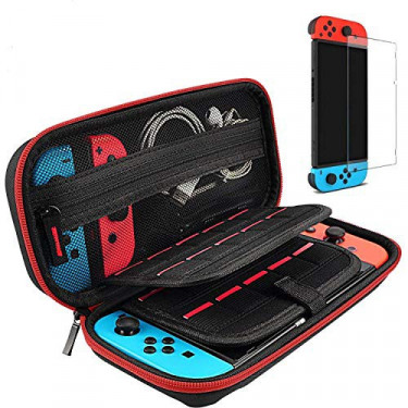 Daydayup Switch Case and Tempered Glass Screen Protector Compatible with Nintendo Switch - Deluxe Hard Shell Travel Carrying 
