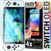 Orzly Glass Screen Protector for Nintendo Switch OLED 2021 Console Accessories  Pack of 4  - Tempered Glass Life time Edition