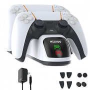 NexiGo PS5 DualSense Charging Station, Fast Charging AC Adapter with Thumb Grips & Trigger Extenders, Controller Charger for 