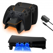 NexiGo PS5 Horizontal Stand with Controller Charger & Cooling Fans, Playstation 5 Charging Station with LED Indicator, Effici