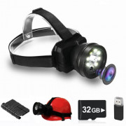 Headlamp Headlight Body Camera Built-in 32GB with Audio, Free-Hands Camera 1080P Wearable Body Mounted Camera Rechargeable IP
