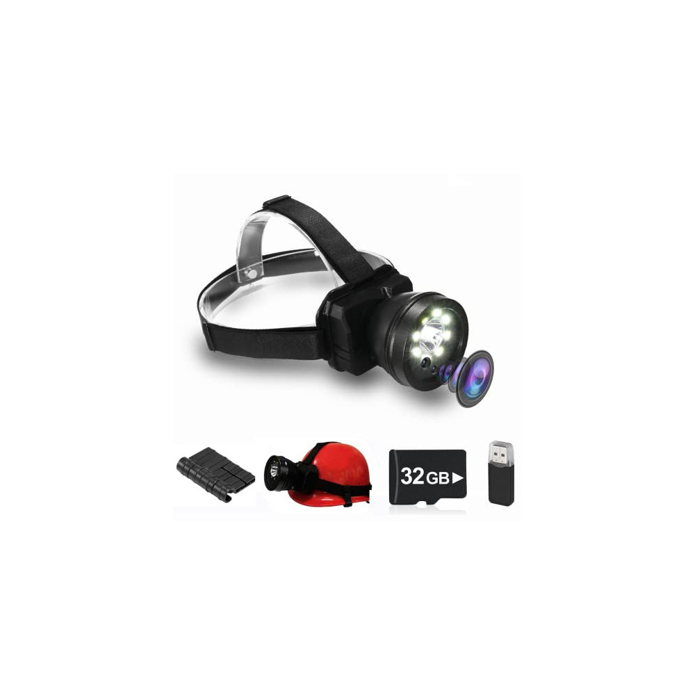 Headlamp Headlight Body Camera Built-in 32GB with Audio, Free-Hands Camera 1080P Wearable Body Mounted Camera Rechargeable IP