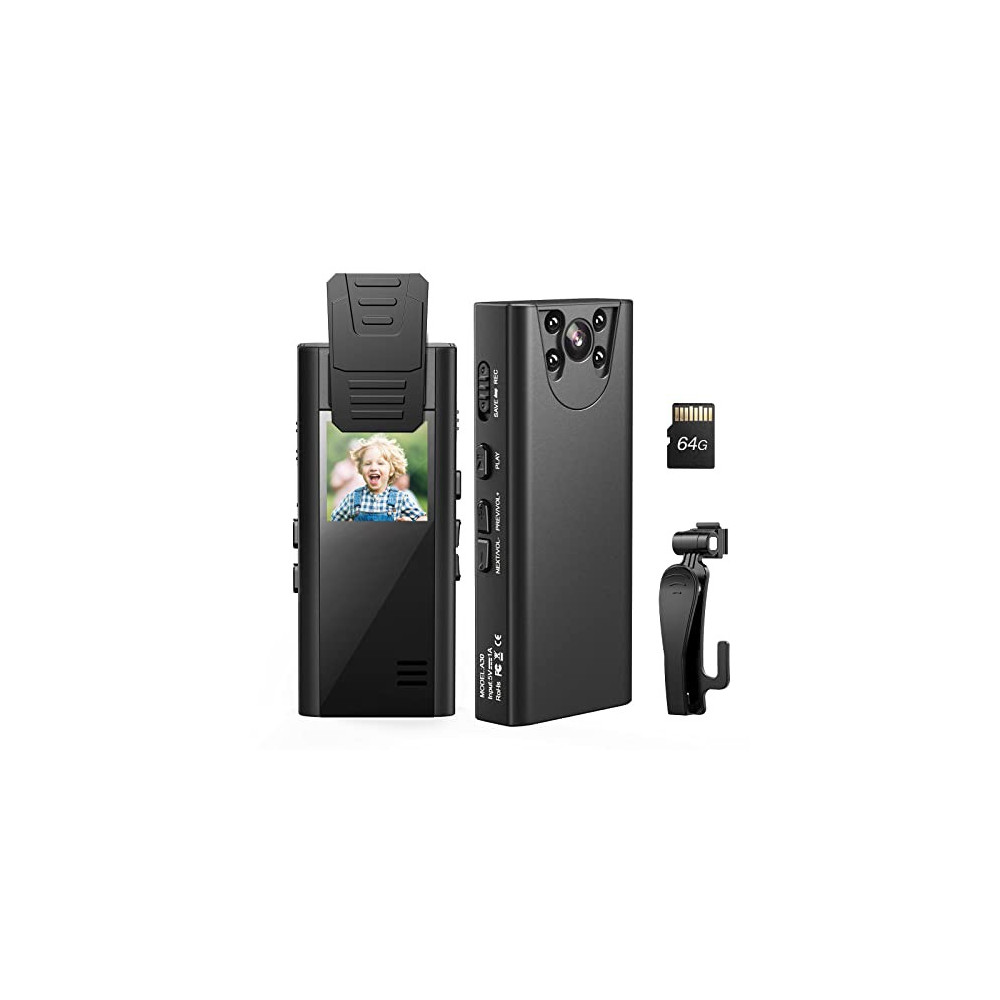 Losfom Z01 Body Camera with Audio, 1080P Mini Body Cameras with Infrared Night Vision, Police Body Cam with Upgrade Rotate Cl