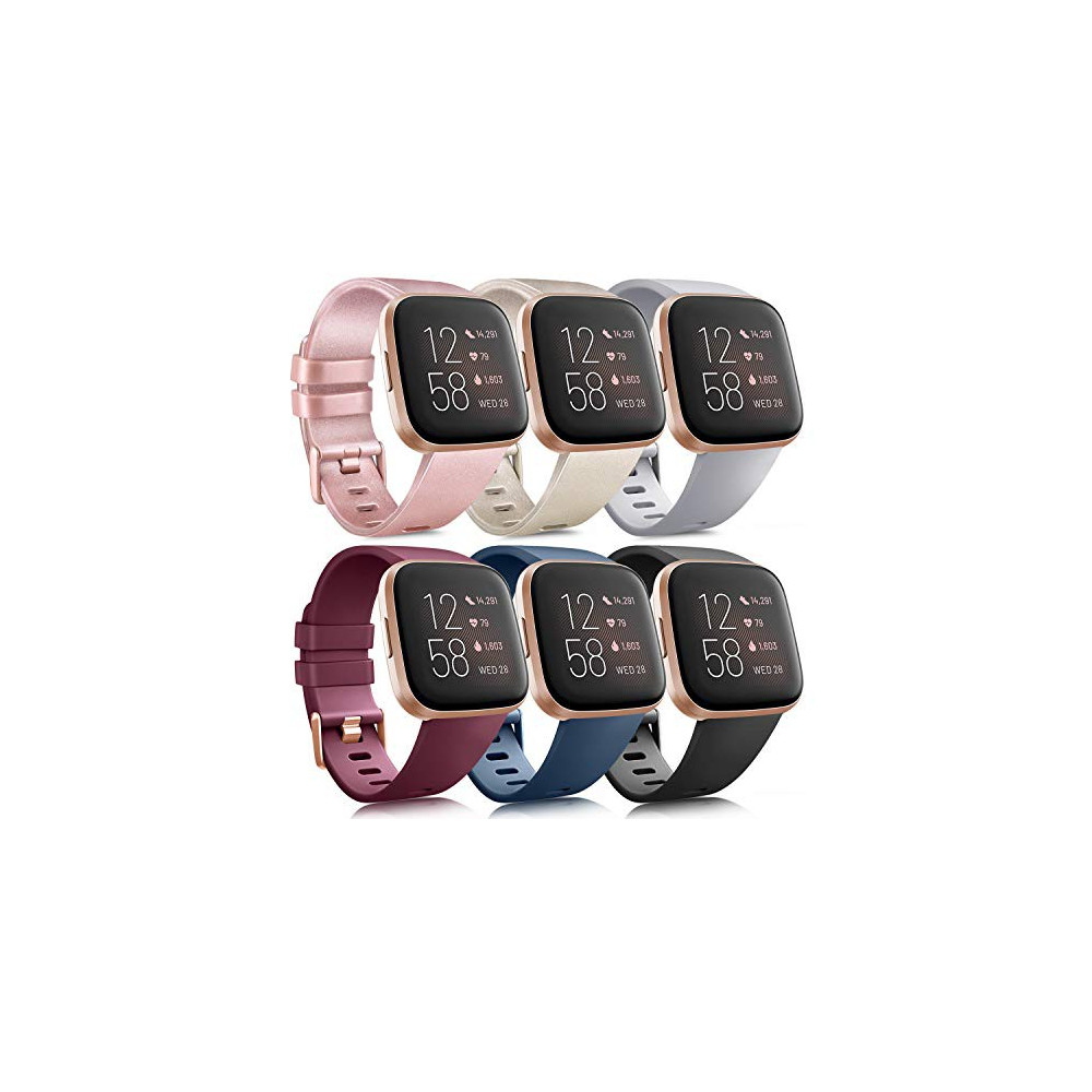 6 Pack Sport Bands Compatible with Fitbit Versa 2 / Fitbit Versa / Versa Lite / Versa SE, Classic Soft Silicone Replacement W