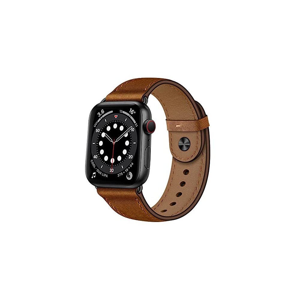 OUHENG Compatible with Apple Watch Band 49mm 45mm 44mm 42mm 41mm 40mm 38mm, Genuine Leather Bands Strap for iWatch Ultra SE2 