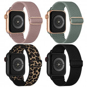 Stretchy Nylon Solo Loop Bands Compatible with Apple Watch 38mm 40mm 41mm, Adjustable Braided Sport Elastic Wristbands Women 