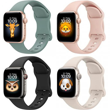 BRG 4 Pack Bands for Apple Watch Band 38mm 40mm 41mm 42mm 44mm 45mm 49mm, Women and Men Sport Apple Watch Bands, Soft Silicon