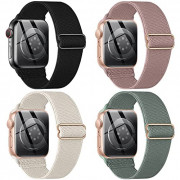 CTYBB 4 Pack Stretchy Nylon Solo Loop Bands Compatible with Apple Watch 40mm 38mm 44mm 49mm 45mm 42mm 41mm, Adjustable Braide